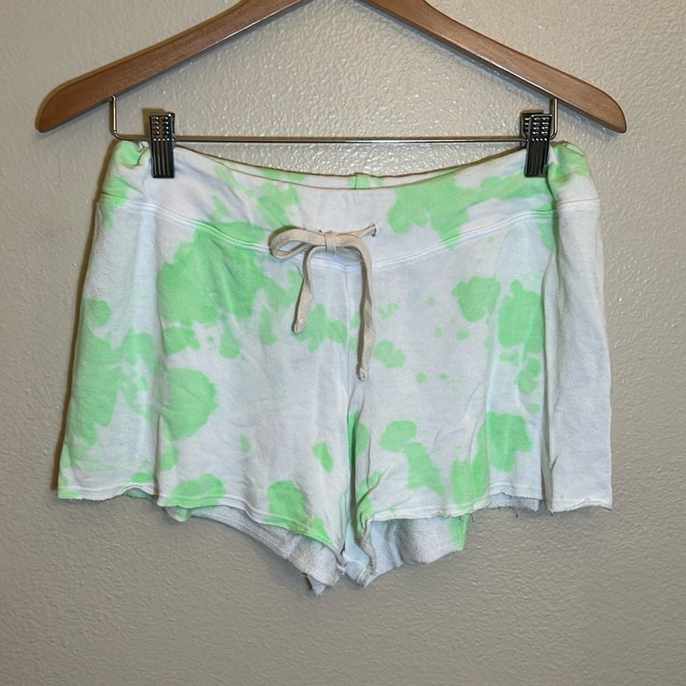 Sundry White Green Tie Dye Drawstring Shorts